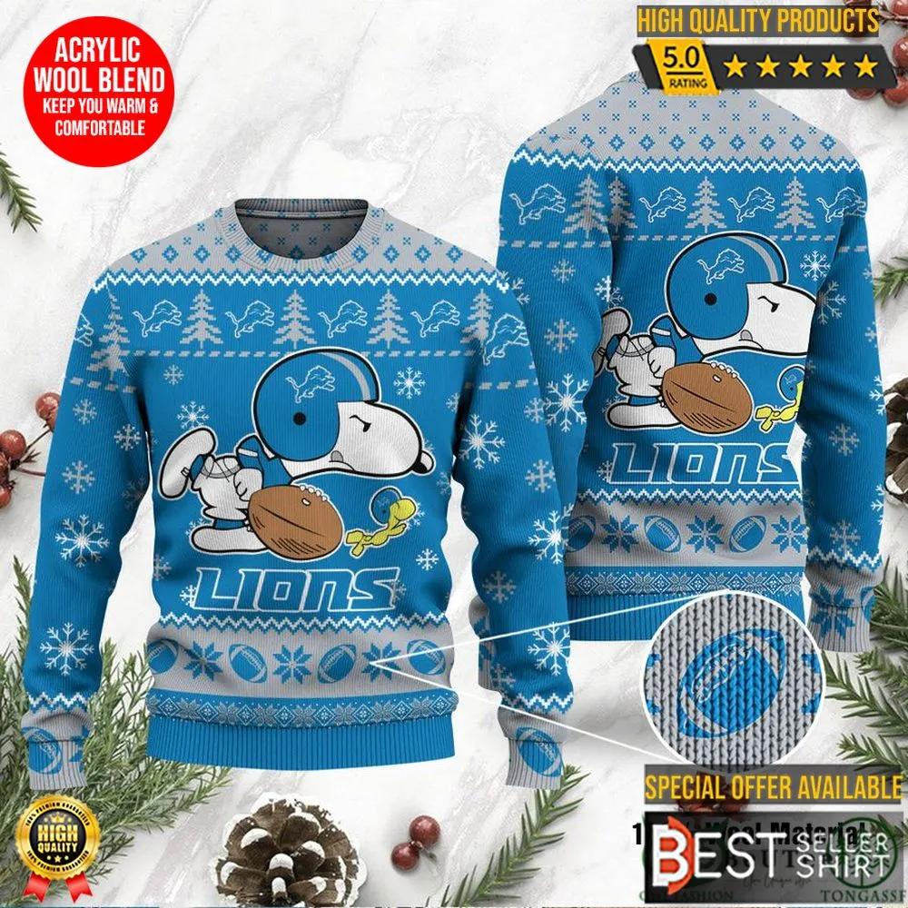 Detroit Lions Logos American Football Snoopy Dog Christmas Ugly Sweater 1
