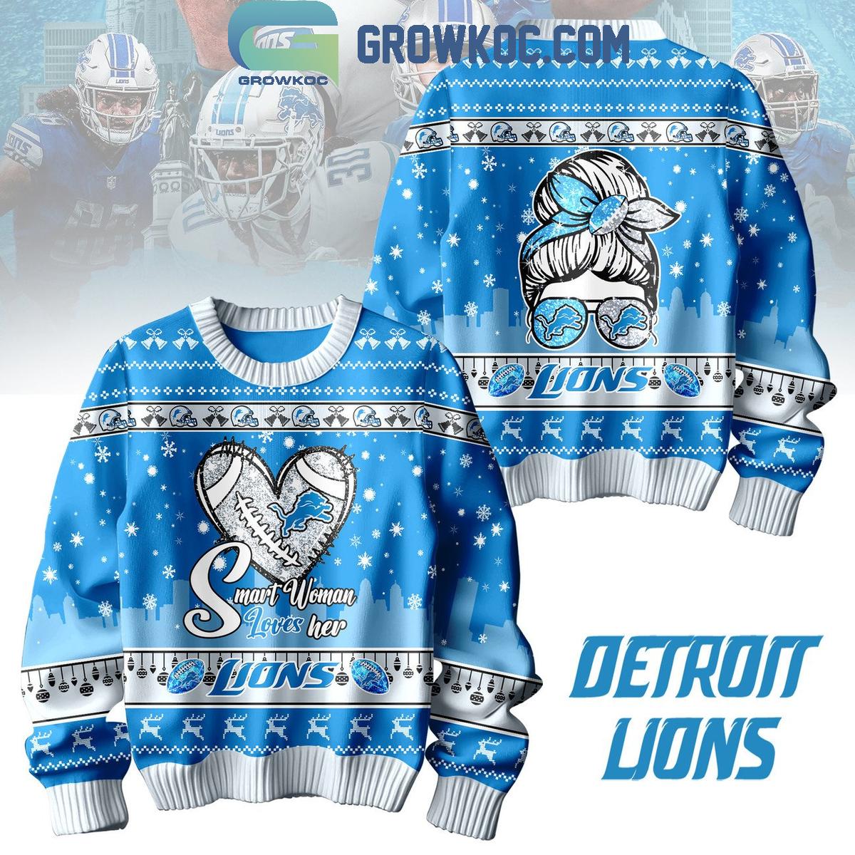 Detroit Lions Smart Woman Loves Her Lions Christmas Ugly Sweater 1 LTfaj