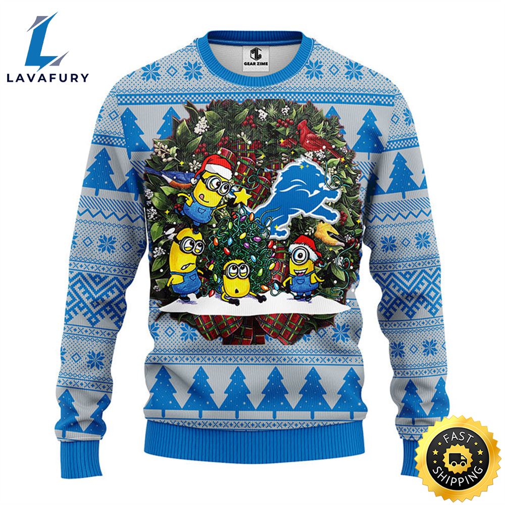 Detroit Lions Minion Christmas Ugly Sweater 1 nsahjq