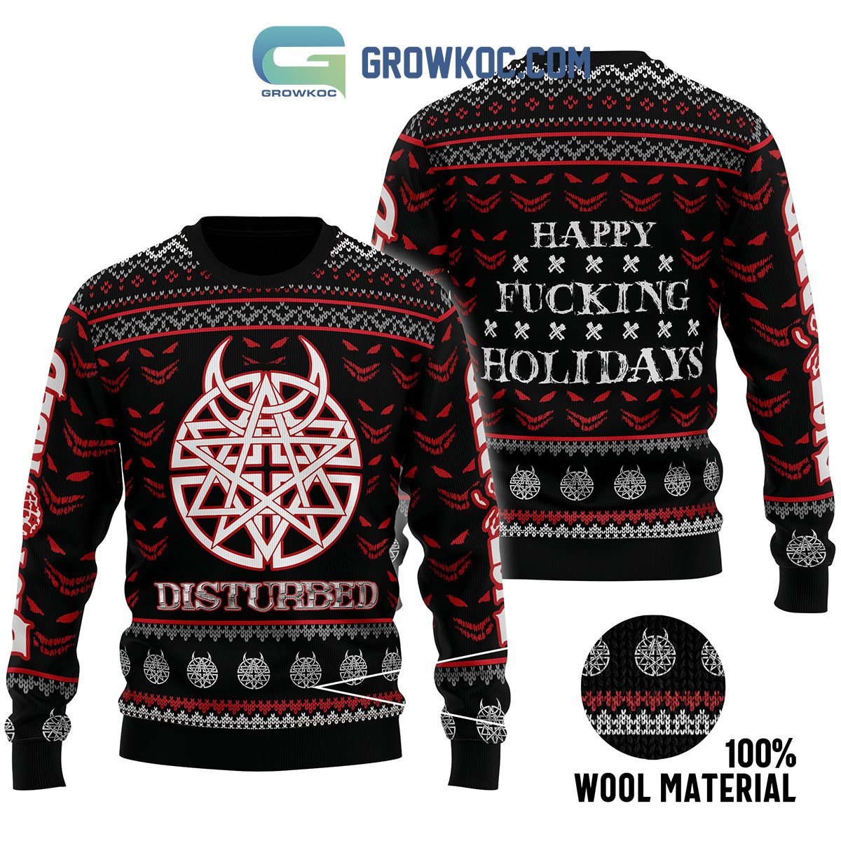 Disturbed Band Happy Holiday Christmas Ugly Sweater2B1 FkerH