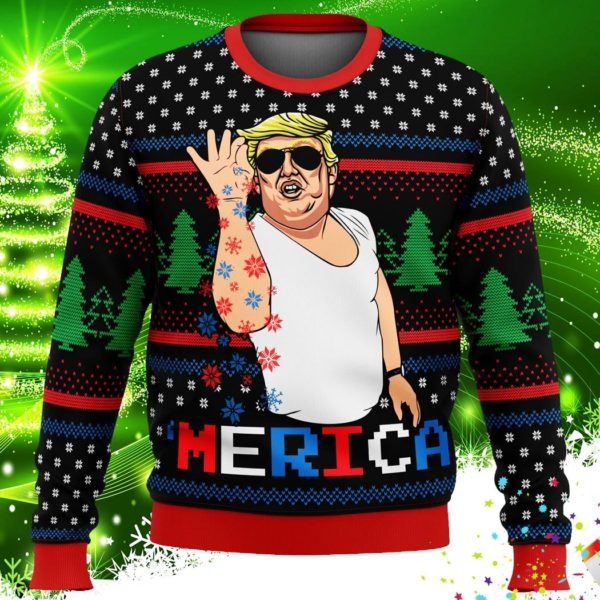 Donald Trump Salt Bae Merica Knit Wool Sweater Trump Ugly Sweater 1 1