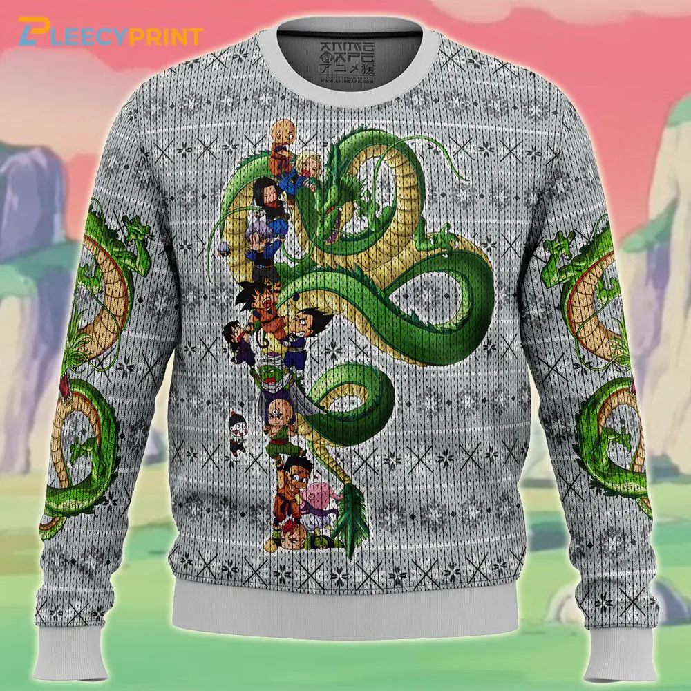 Dragonball Z Cute Goku Friends With Shenron Ugly Xmas Sweater 1