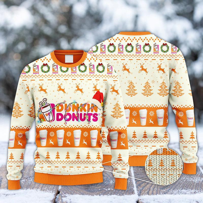 Dunkin Donuts Santa Hat Christmas Knitted Ugly Christmas Sweater 1