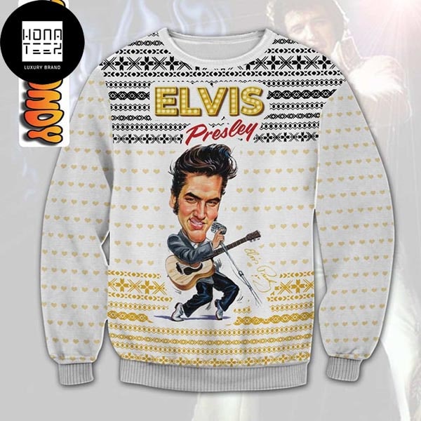 Elvis Presley With Meme Singing 2023 Ugly Christmas Sweater 95723559 1
