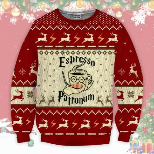 Espresso Patronum Coffee Lover Ugly Christmas Wool Knitted Harry Potter Ugly Christmas Sweater 1