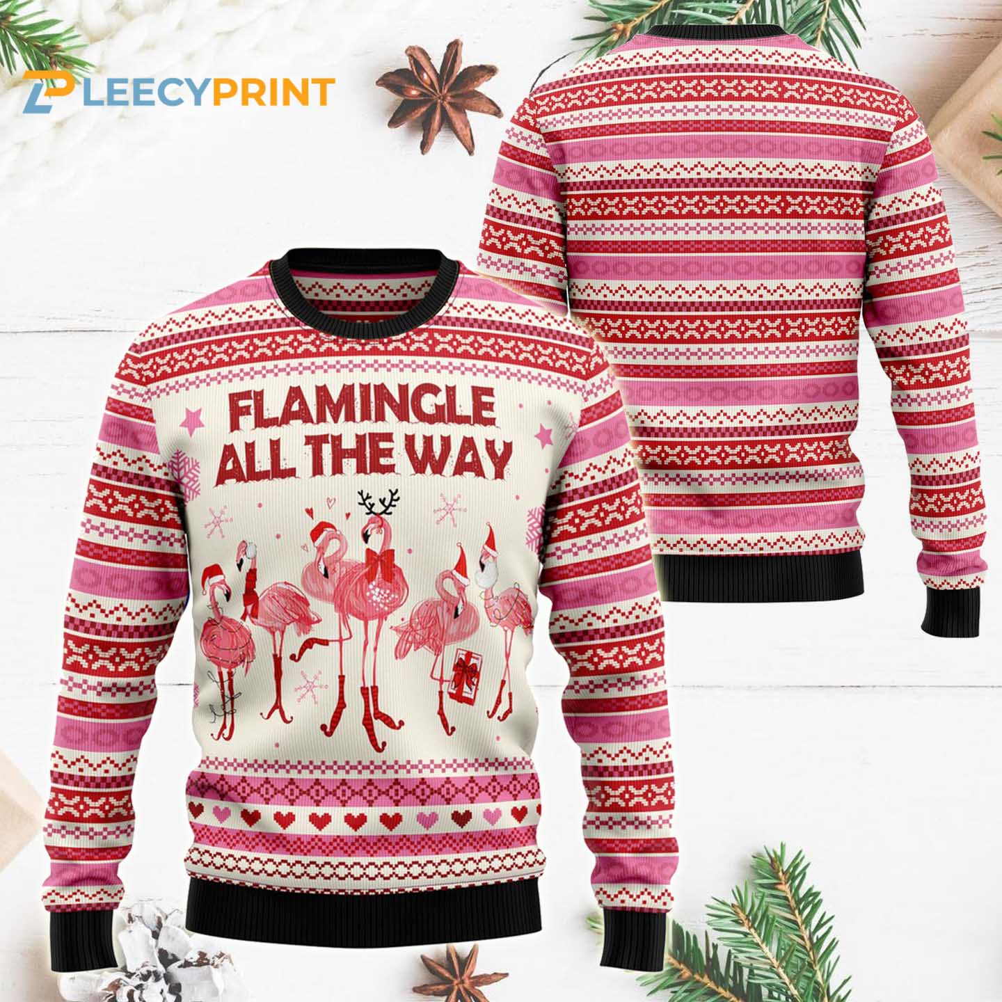 Flamingo Flamingle All The Ways Pink Flamingo Christmas Sweater 1