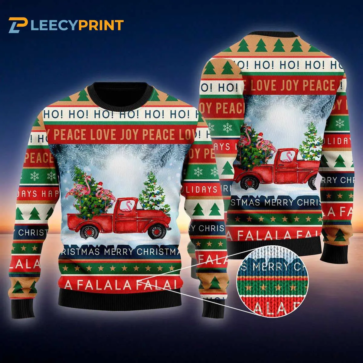 Flamingo With Red Truck Christmas Holiday Ugly Sweater 1