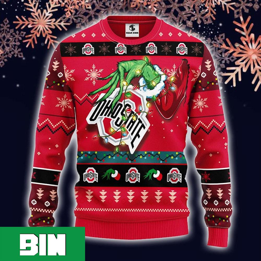 For Ohio State Buckeyes Fans With Grinch Hand Funny Christmas Gift Ugly Sweater For Men And Women 56157365 1