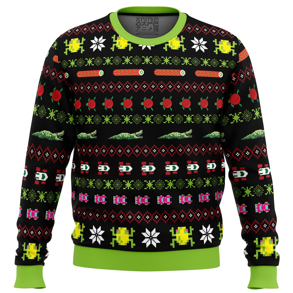 Frogs Logs Automobiles Frogger PC Ugly Christmas Sweater front mockup
