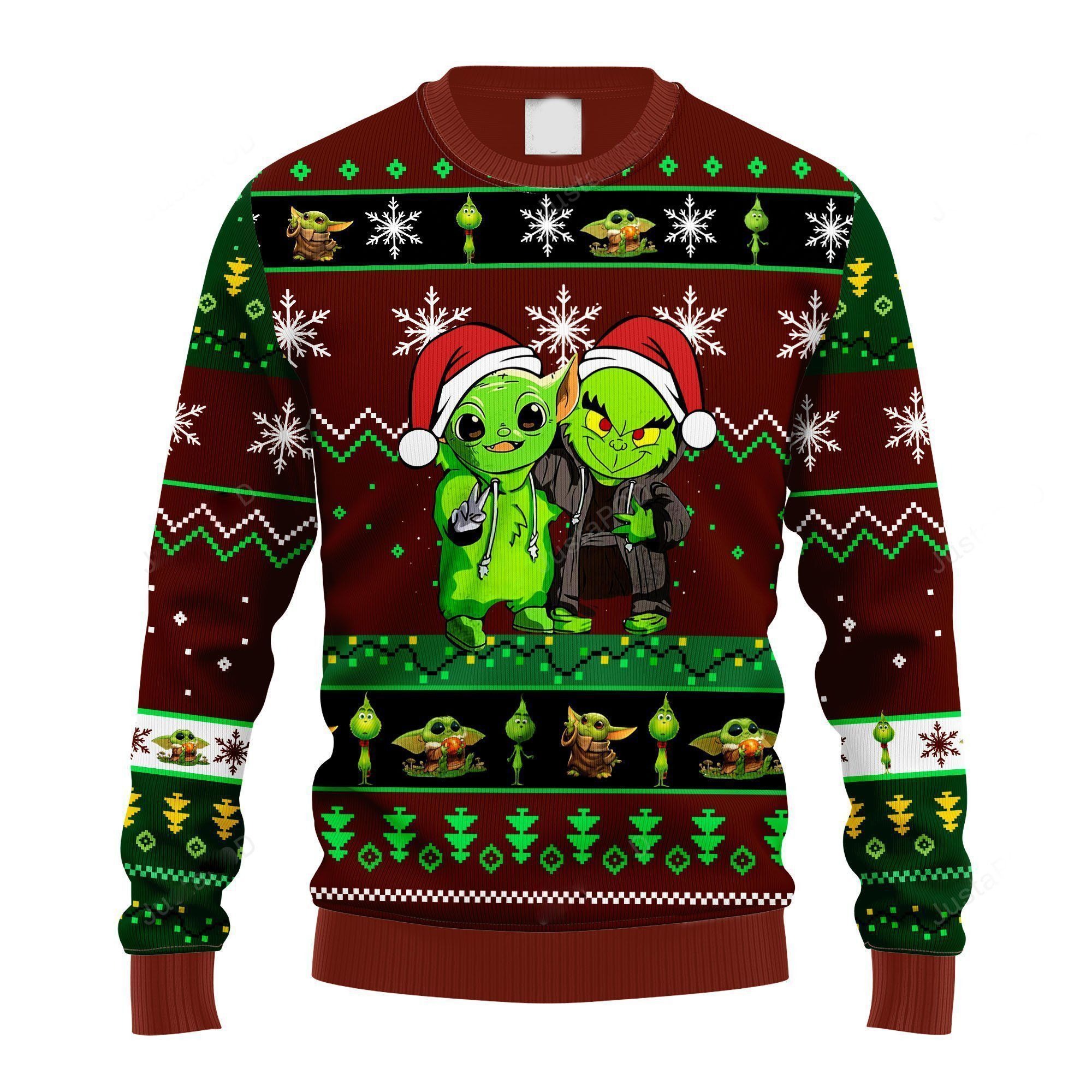 Funny Baby Yoda And Grinch Ugly Christmas Sweater 1