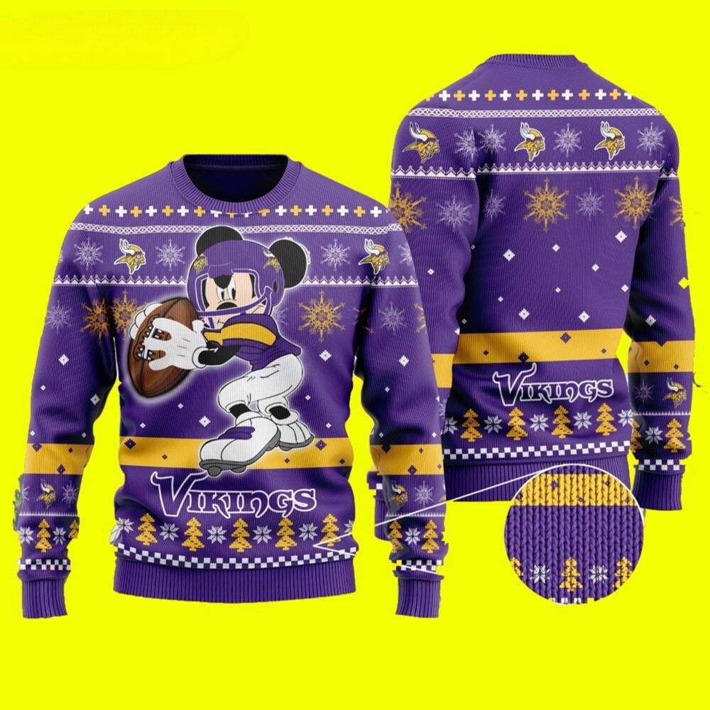 Funny Mickey Mouse Minnesota Vikings Disney Ugly Christmas Sweater 1