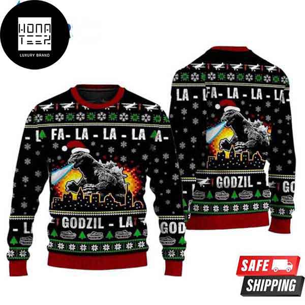 Godzilla Godzil La FaLaLaLa Japanese Monster Godzilla 2023 Ugly Christmas Sweaters