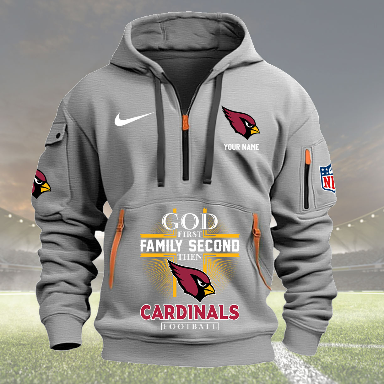 Gray Hoodie 01 Arizona Cardinals