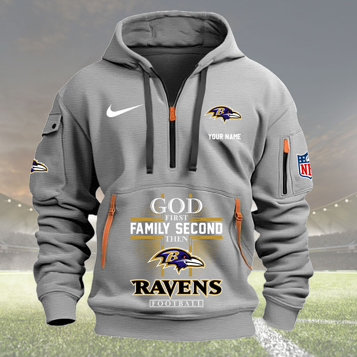 Gray Hoodie 03 Baltimore Ravens