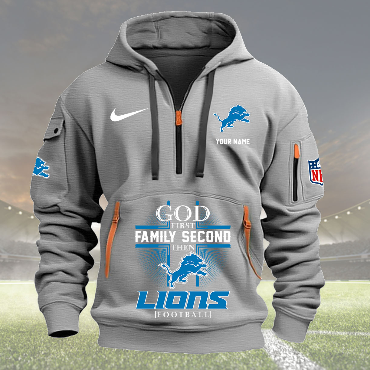 Gray Hoodie 11 Detroit Lions