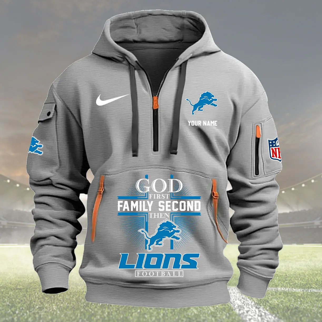 Gray Hoodie 11 Detroit Lions
