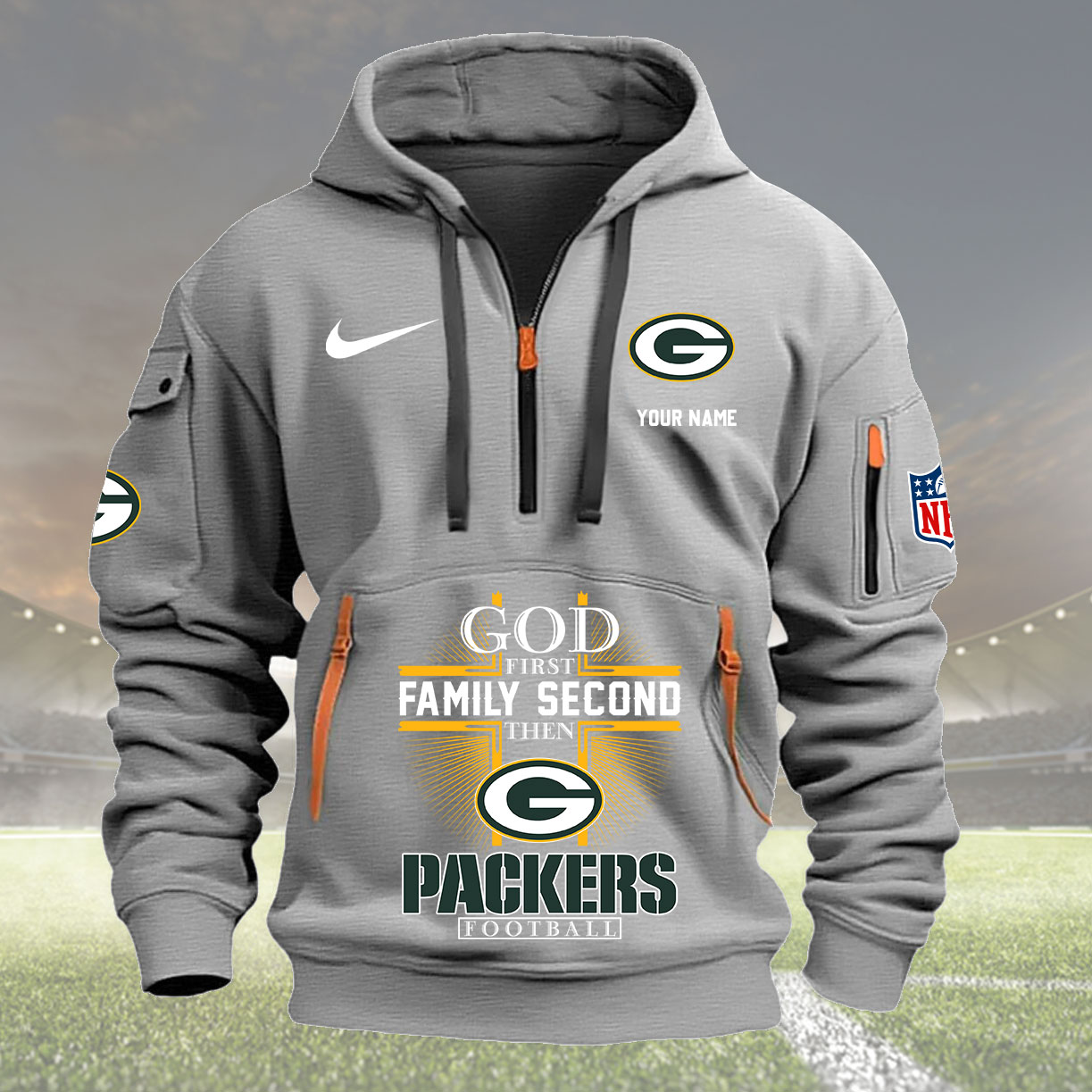 Gray Hoodie 12 Green Bay Packers