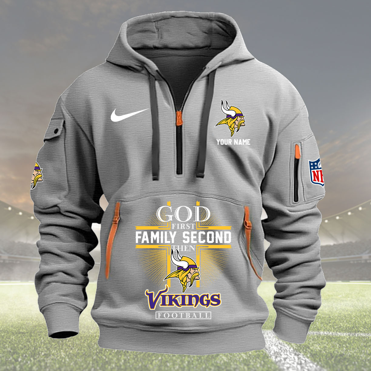 Gray Hoodie 18 Minnesota Vikings