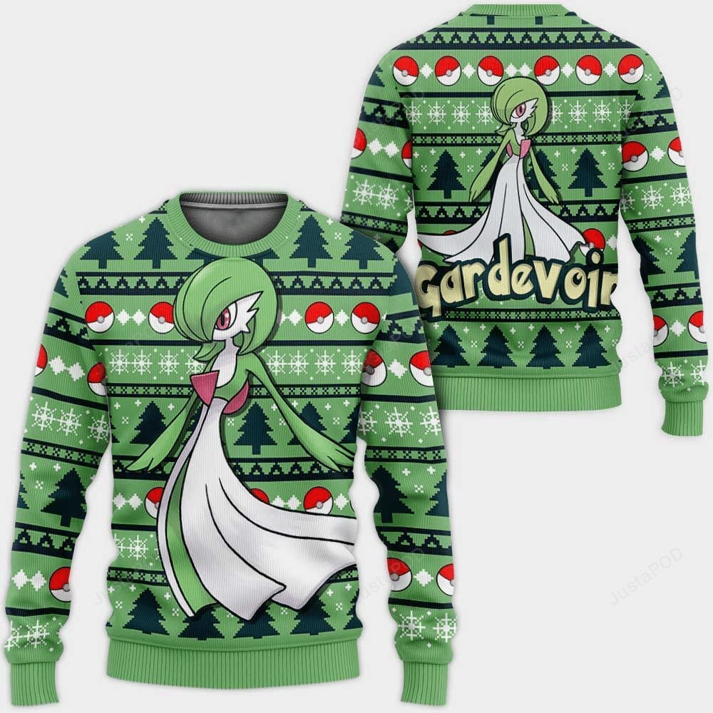 Green Xmas Tree Gardevoir Pokemon Christmas Sweater 1