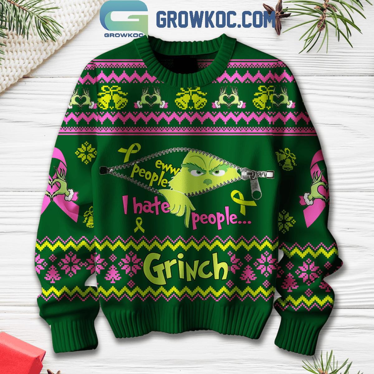 Grinch I Hate People Eww People Christmas Ugly Sweater Green 1 GFt31