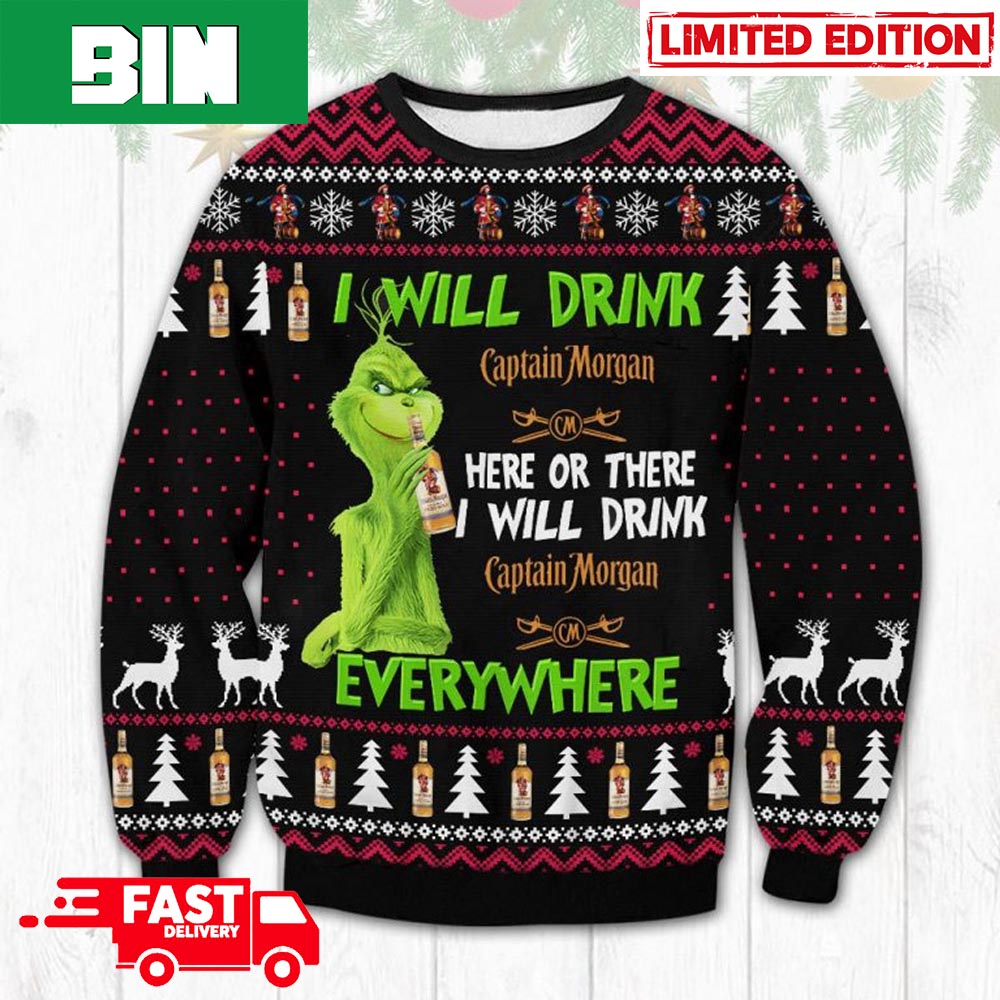 Grinch I Will Drink Captain Morgan Everywhere Ugly Christmas Sweater 17252917 1