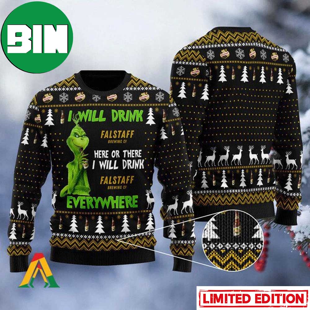 Grinch I Will Drink Falstaff Everywhere Ugly Christmas Sweater 67556389 1