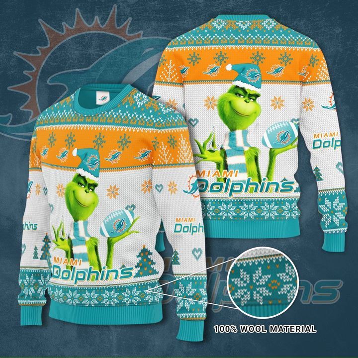 Grinch Miami Dolphin 3D Ugly Christmas Sweater