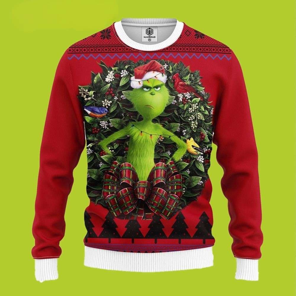 Grumpy Grinch Santa Hat Funny Xmas Sweaters Grinch Ugly Sweater 1