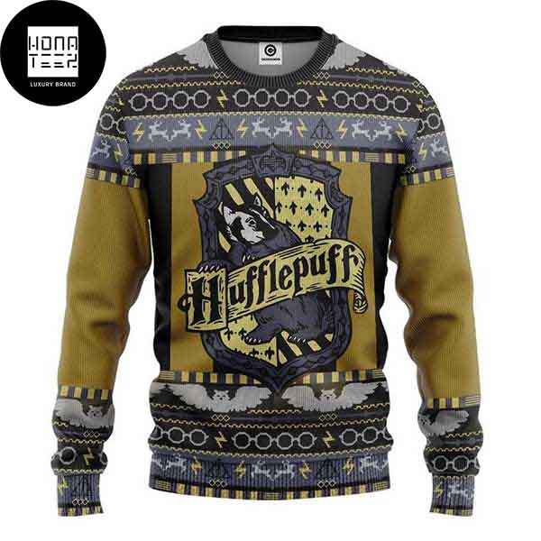 Harry Potter Hogwarts Hufflepuff Thunder Pattern 2023 Ugly Christmas Sweater 68227187 1