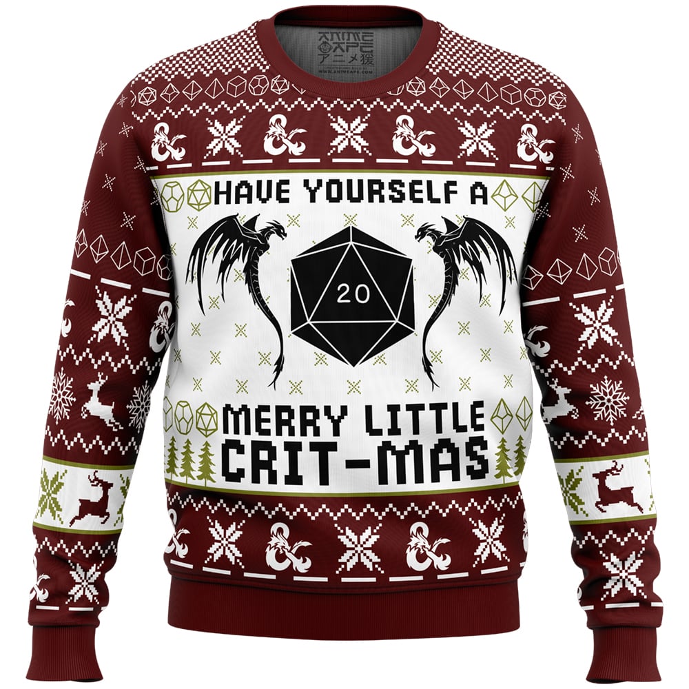 Have Yourself A Merry Little Crit Mas Dungeons and Dragons Ugly Christmas Sweater FRONT mockup