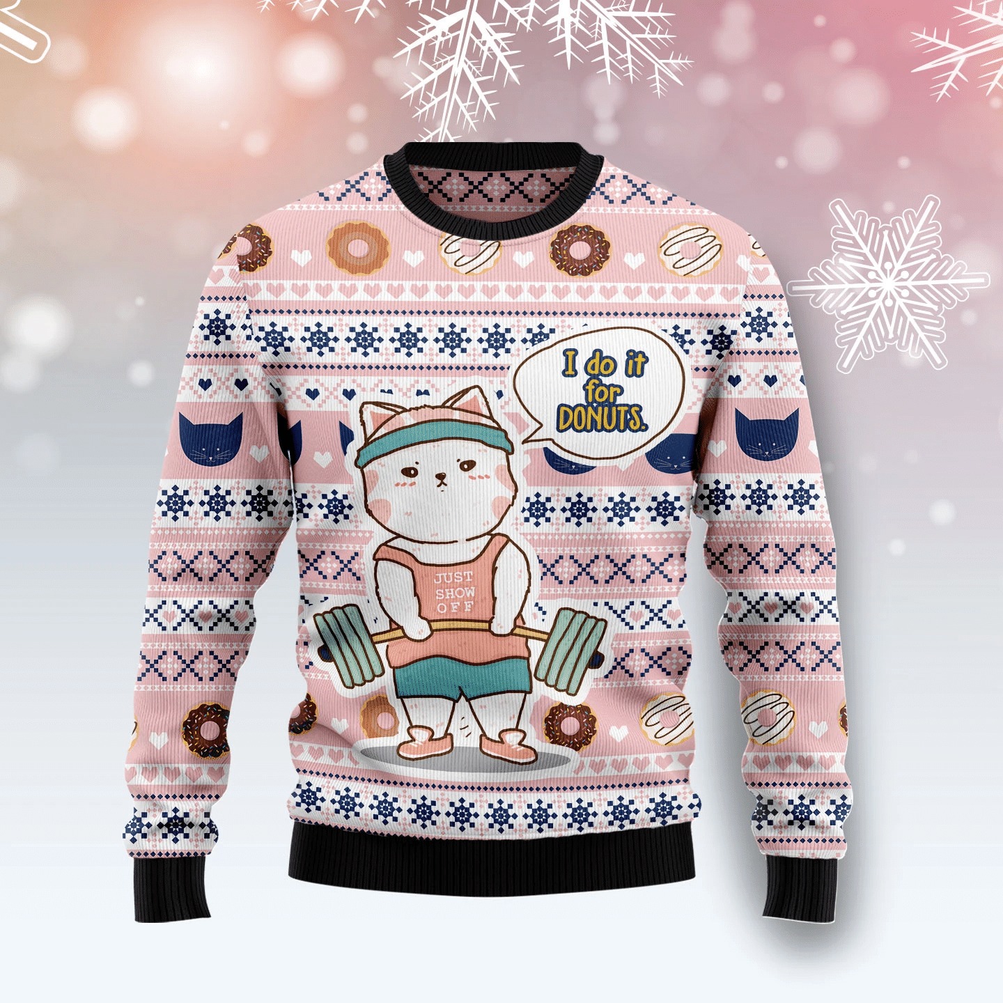 I Do It For Donuts Cat Ugly Xmas Sweater 1