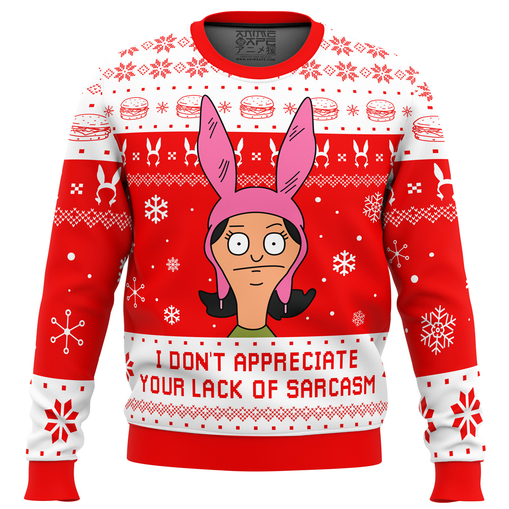 I Dont Appreciate Your Lack of Sarcasm Bobs Burgers Ugly Christmas Sweater FRONT mockup