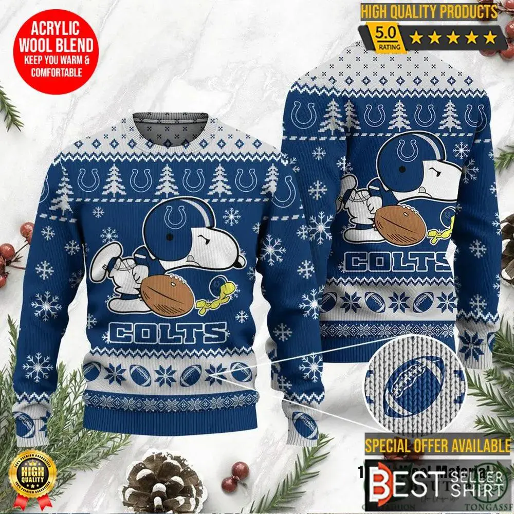 Indianapolis Colts Logos American Football Snoopy Dog Christmas Ugly Sweater 1