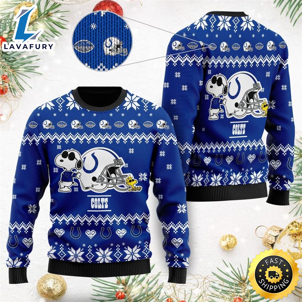 Indianapolis Colts Cute The Snoopy Show Football Helmet 3D All Over Print Ugly Christmas Sweater bkonkm