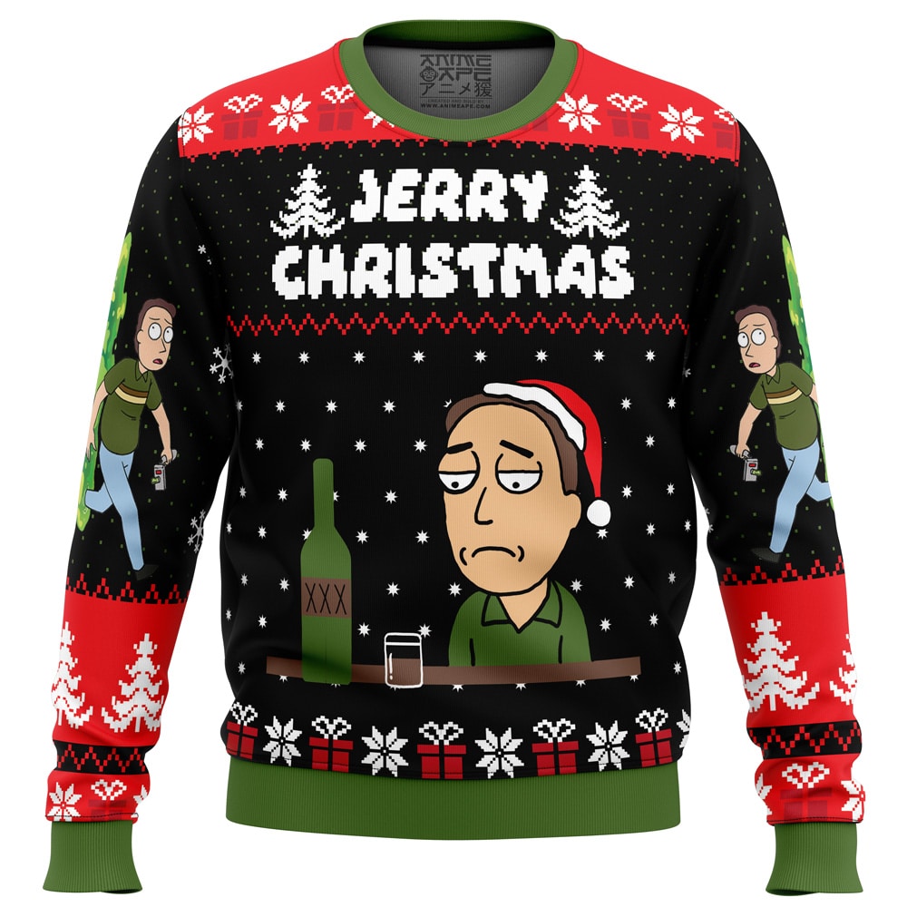 Jerry Christmas Rick and Morty PC Ugly Christmas Sweater front mockup