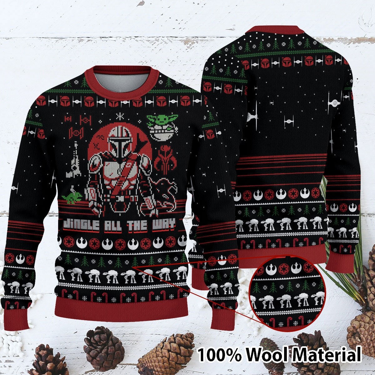 Jingle All The Way Mandalorian Yoda Star Wars Ugly Christmas Sweater 1