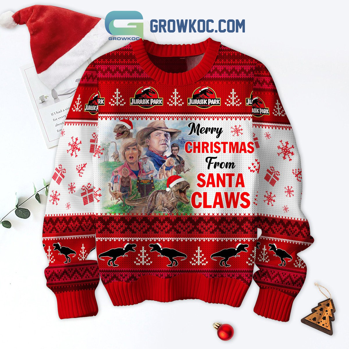 Jurassic Park Merry Christmas From Santa Claws Ugly Sweater2B1 M6cKv