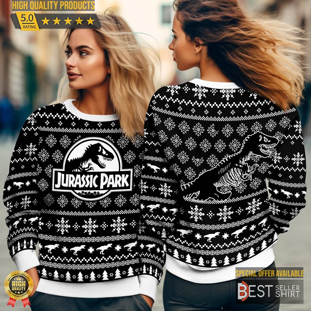 Jurassic Park Ugly Christmas Sweater Alan Grant Ellie Sattler Ian Malcolm John Hammond 1 1