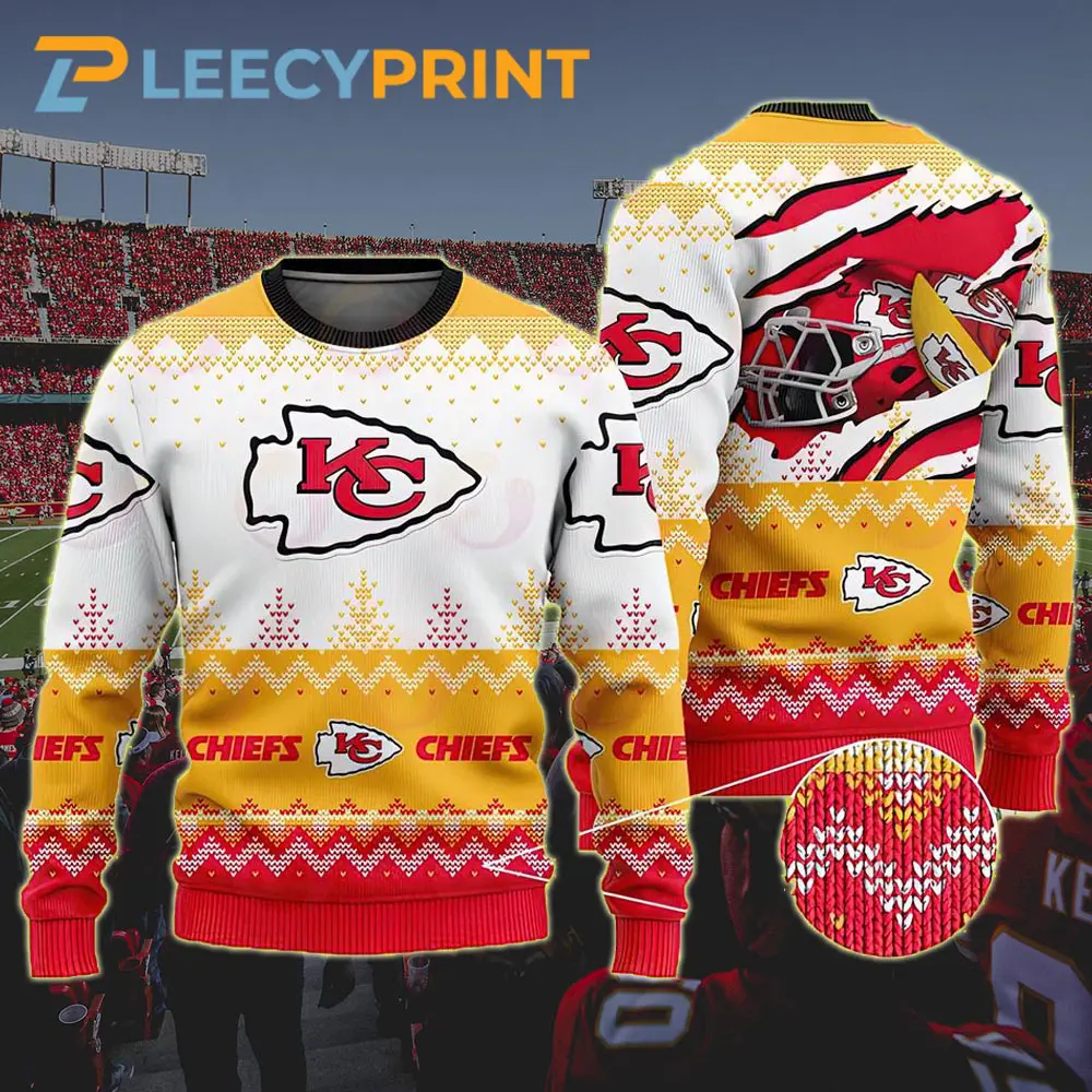 Kansas City Chiefs Football Helmet Yellow Christmas Sweater 1