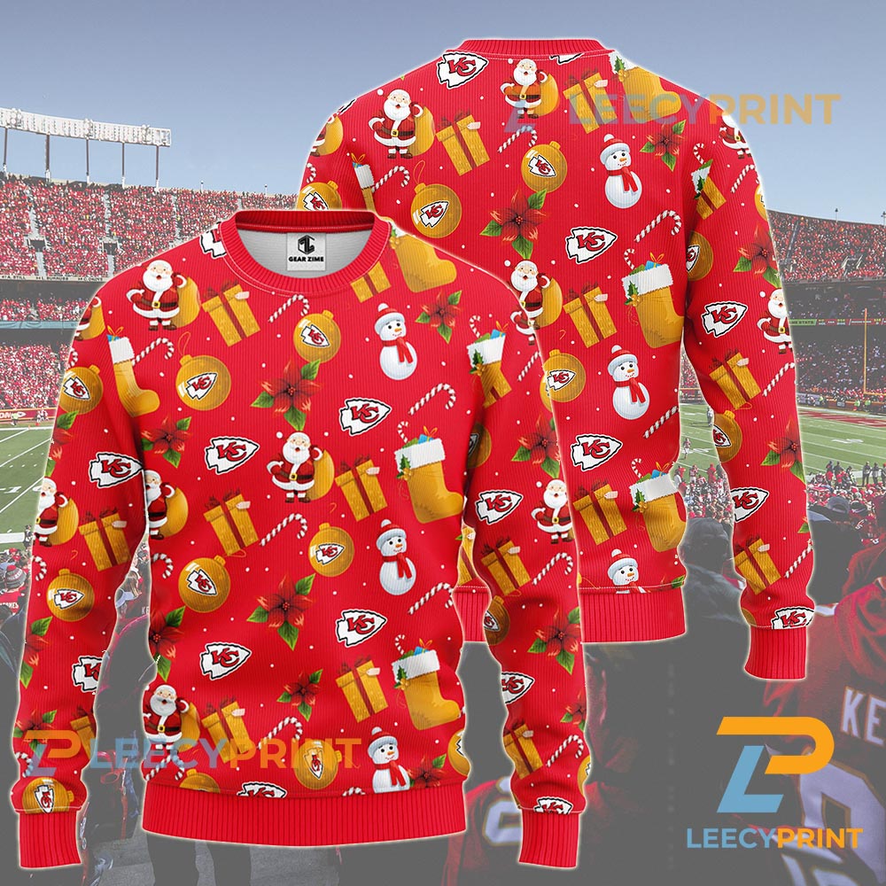 Kansas City Chiefs Santa Claus Snowman Christmas Sweater 1
