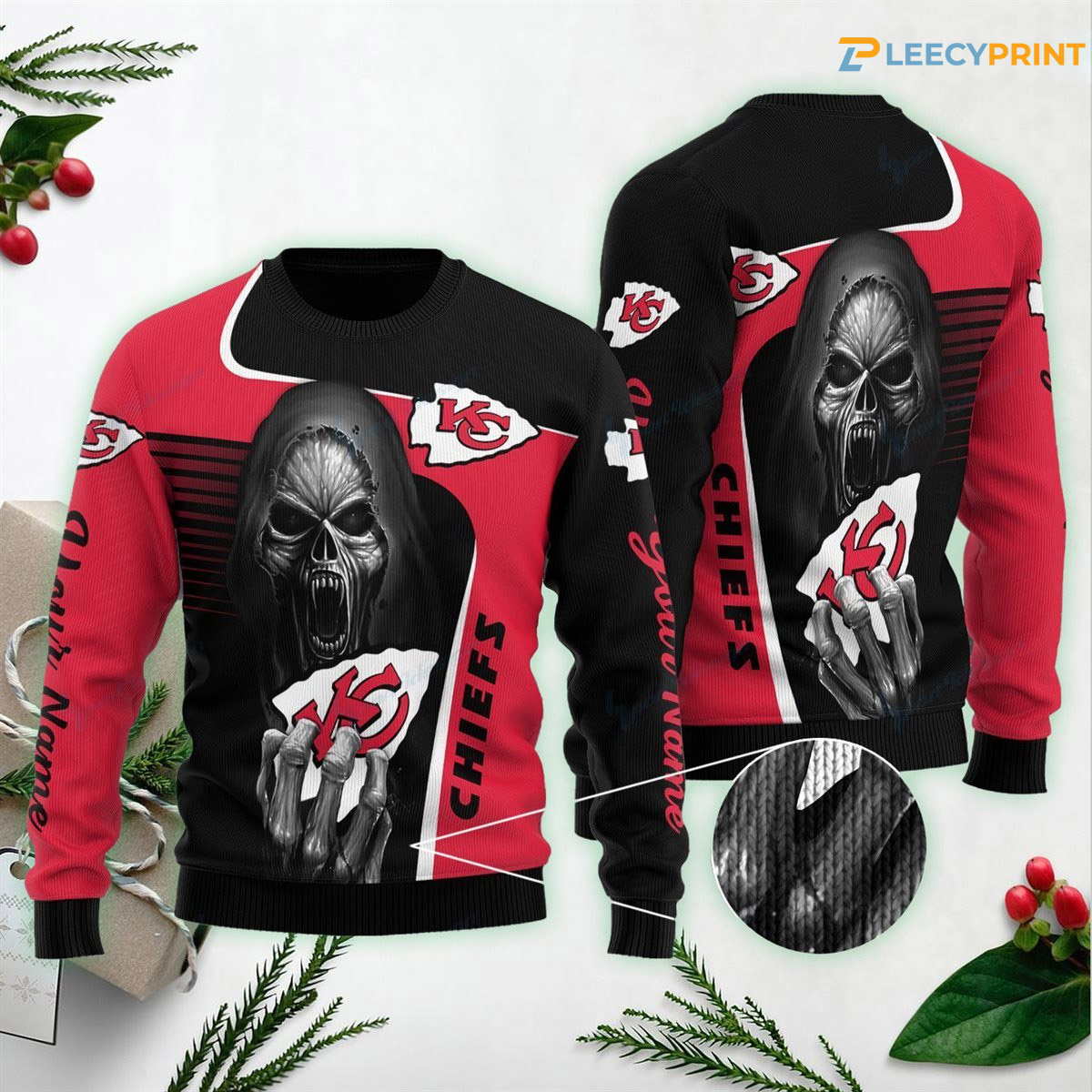 Kansas City Chiefs The Death Skull Gift For Fan Ugly Wool Sweater Christmass 1