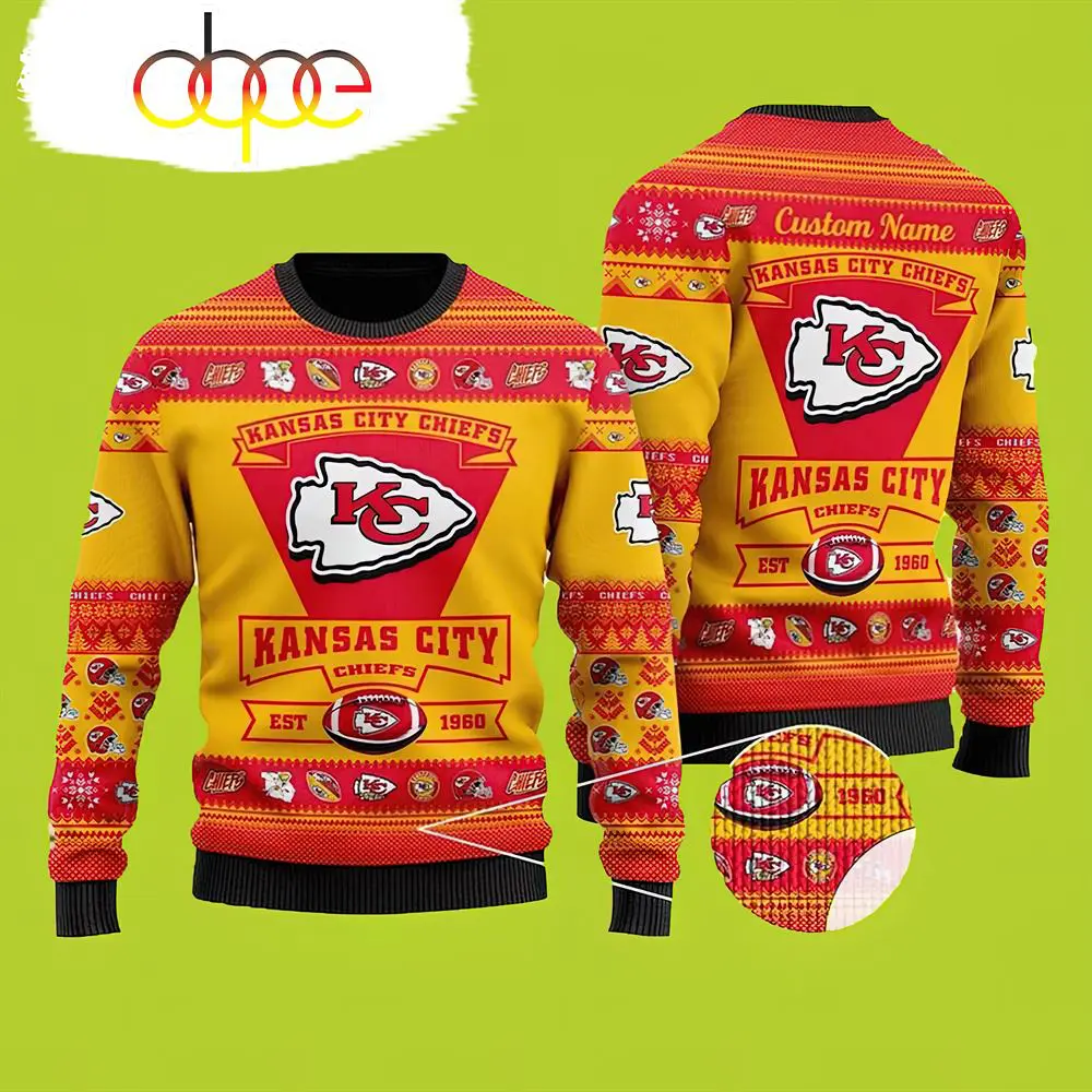 Kansas City Chiefs Sweater Football Team Logo Custom Name Personalized 1