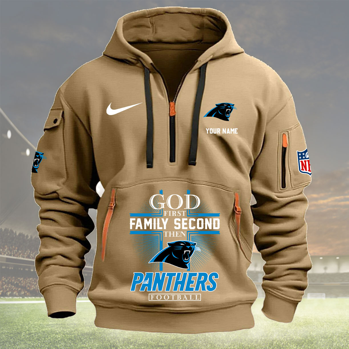 Khaki Hoodie 05 Carolina Panthers