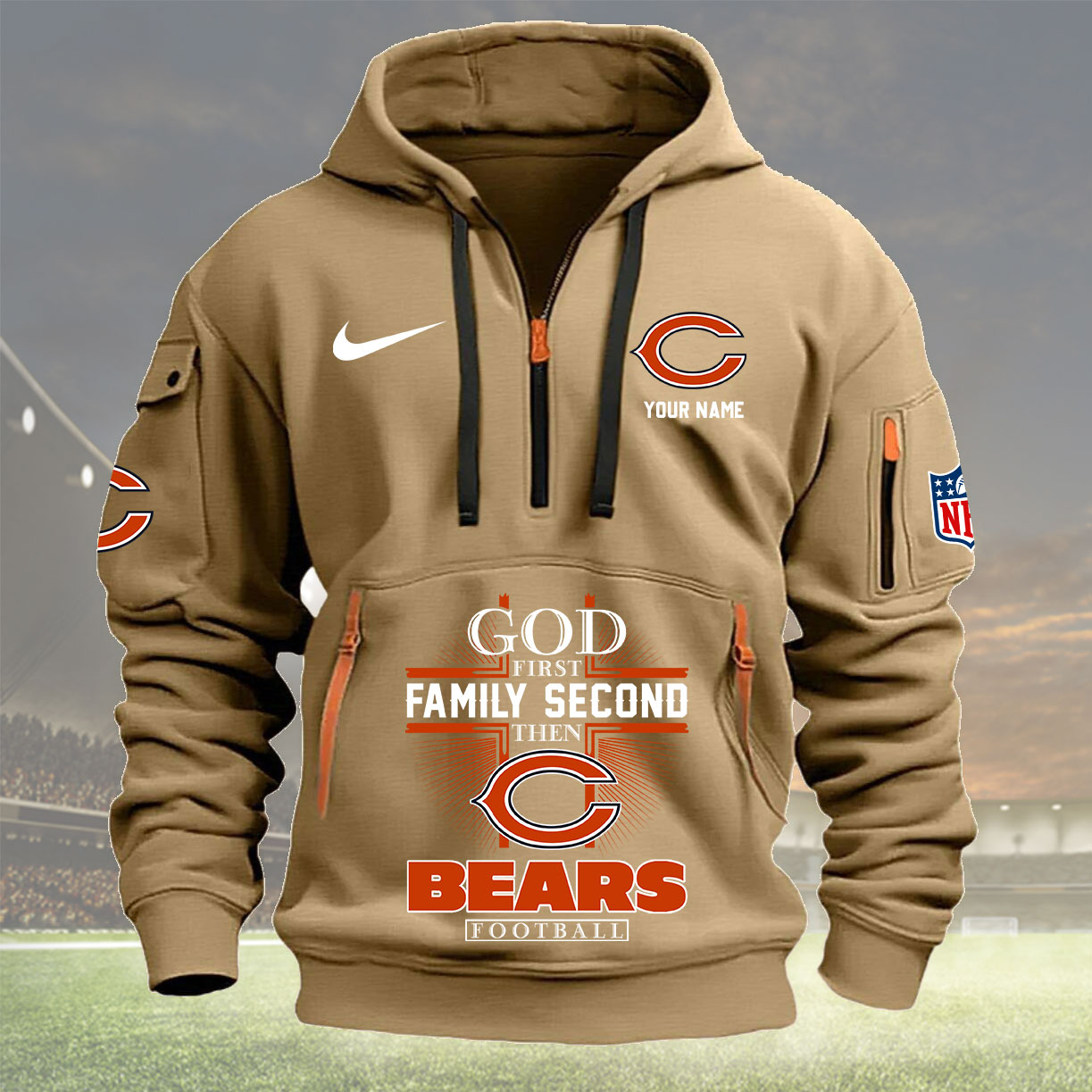 Khaki Hoodie 06 Chicago Bears