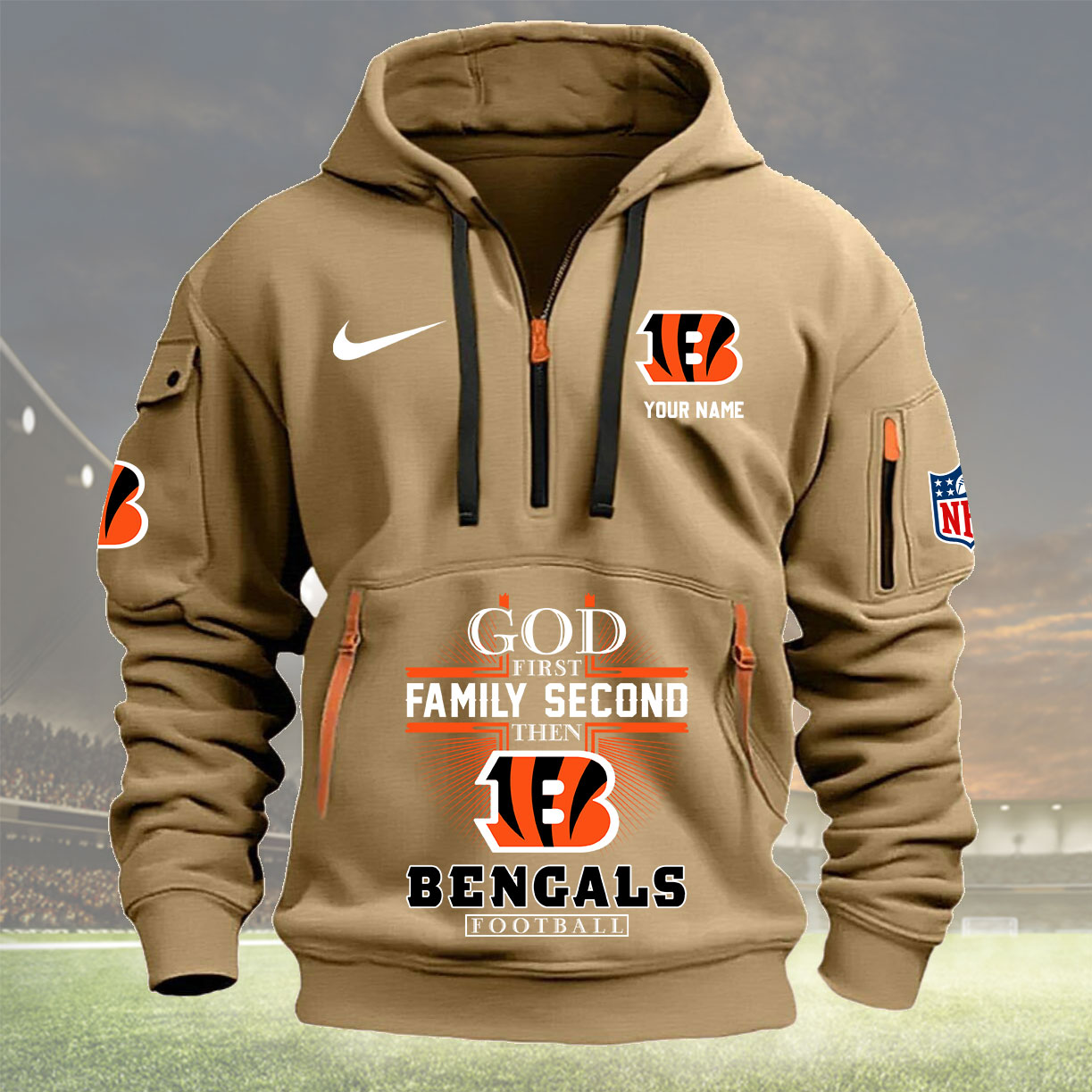 Khaki Hoodie 07 Cincinnati Bengals 1