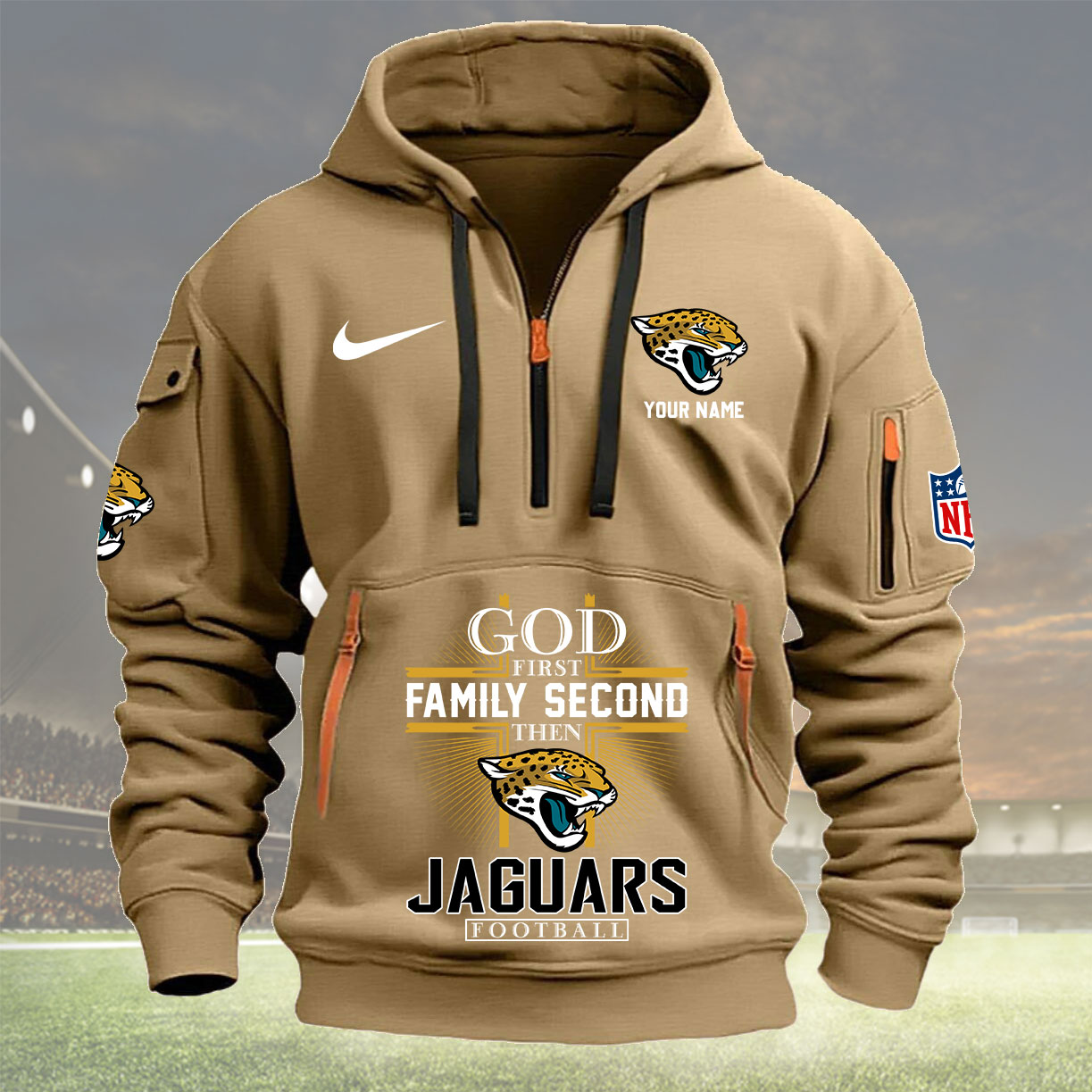 Khaki Hoodie 15 Jacksonville Jaguars 1