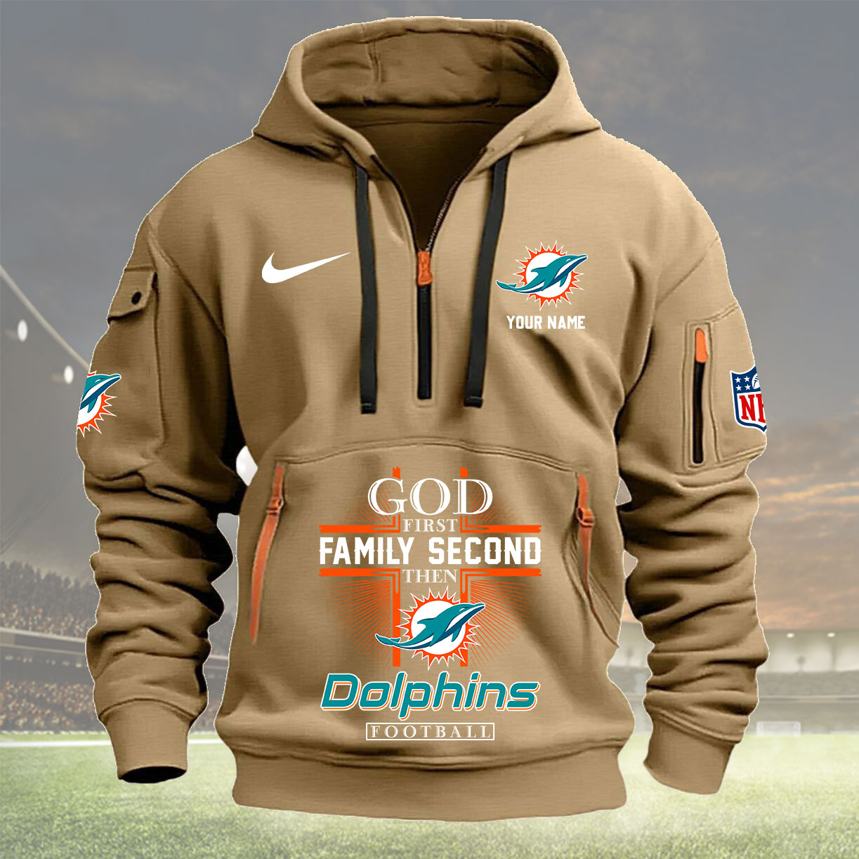 Khaki Hoodie 17 Miami Dolphins 1