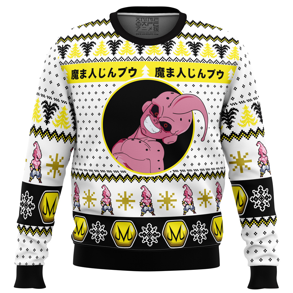 Kid Buu Face DBZ Ugly Christmas Sweater FRONT mockup