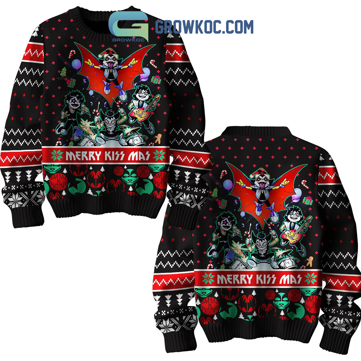 Kiss Band Merry KISSmas Bat Devil Ugly Sweater2B1 zYlbh