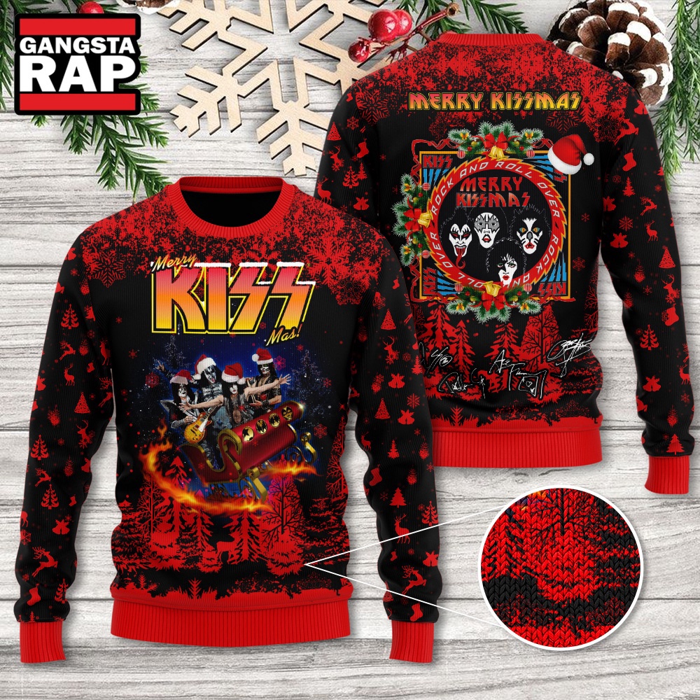 Kiss Band Merry Kissmas Print Ugly Christmas Sweater